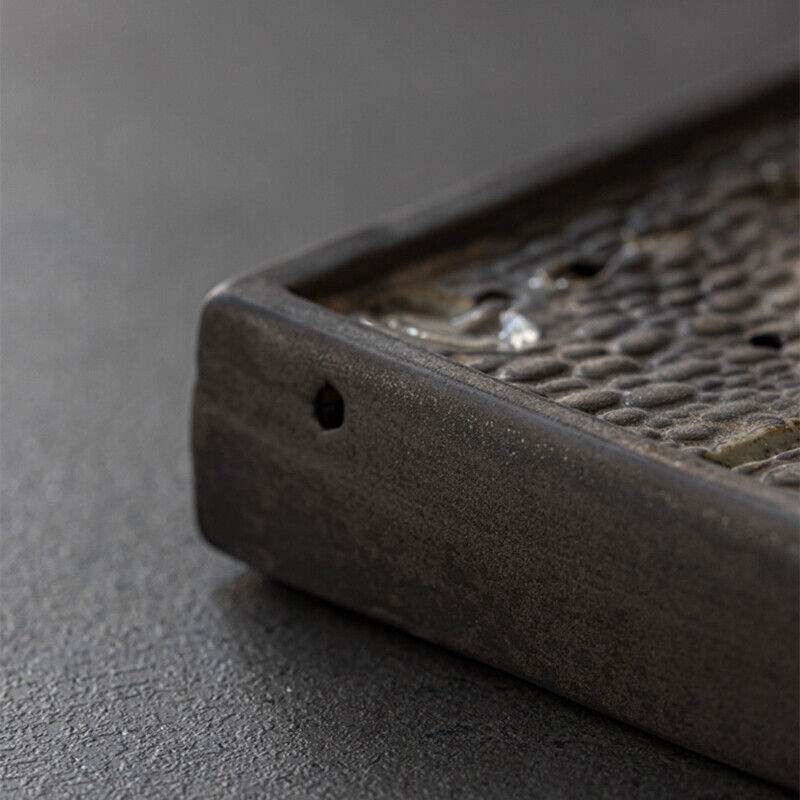 Lotus Engraved Rectangle Tea Tray Water Draining Reservoir Serving Tray Ceramic