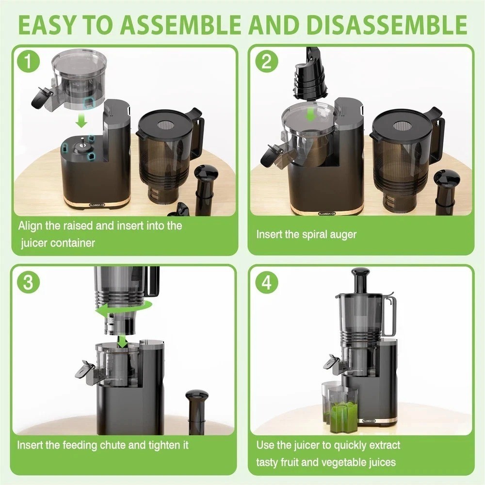 Cold Press Juicer 350W Slow Masticating Juice Extractor 6.5in Wide Feed Chute