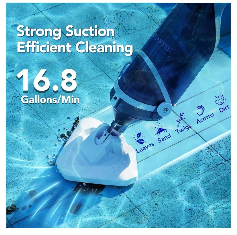 KRAFTEK Handheld Pool Vacuum – Rechargeable Cordless Cleaner, Powerful Suction,
