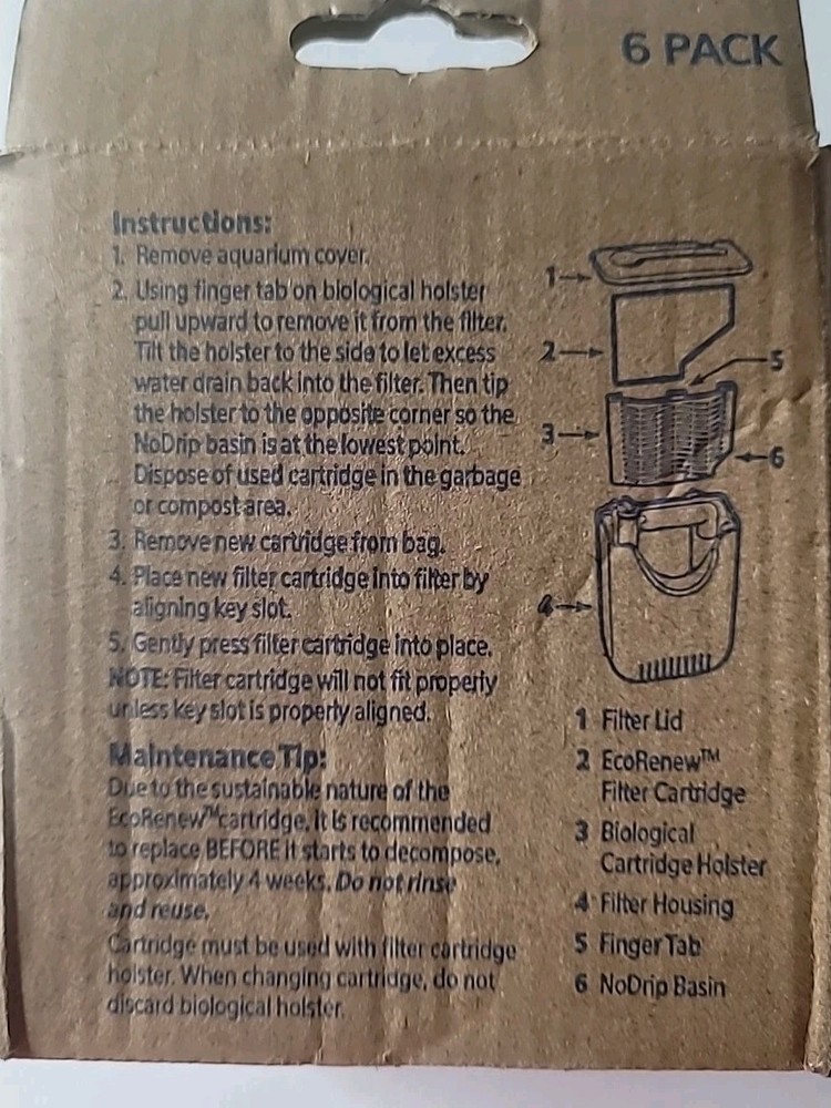 Aqueon EcoRenew Medium Replacement Filter Cartridges – 6 Pack No Drip Design