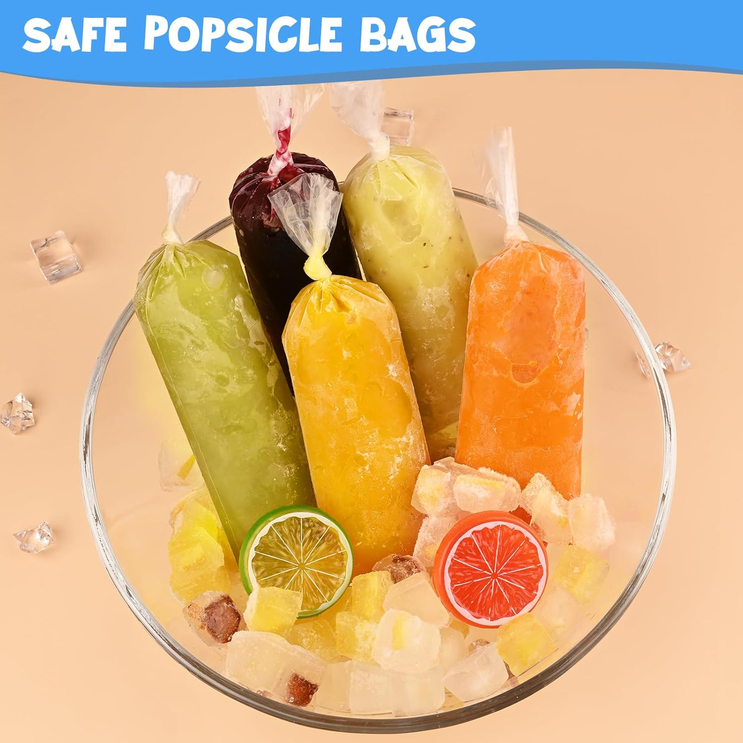 Ice Lolly Bags Disposable, Ice Cream Mold Bags with Silicone Funnel. 3 X 12 Inch