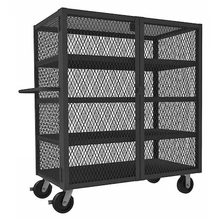 Dual-Latch Welded Mesh Security Cart With Fixed Shelves,  2, 000 Lb Capacity,