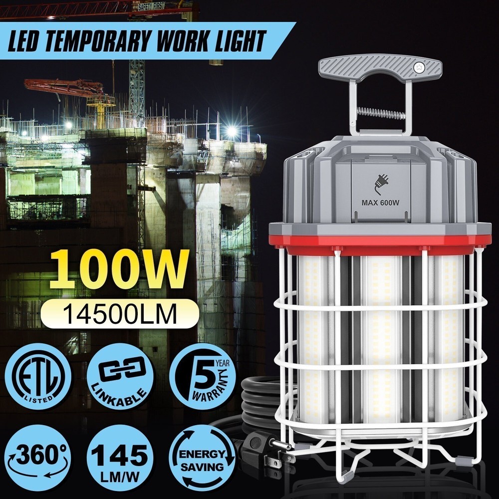 100W LED Temporary Work Light Linkable Constructions Jobsite Lamp with US Plug