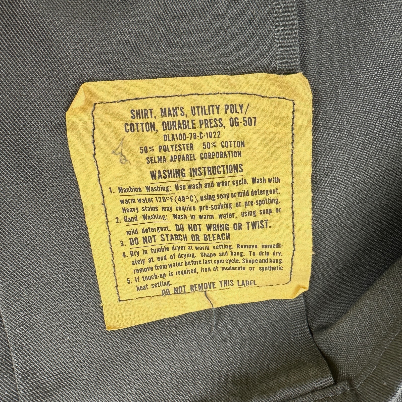 Vintage Military Utility Shirt Mens 17.5 Fits XL OG 507 Vietnam Era Dura Press