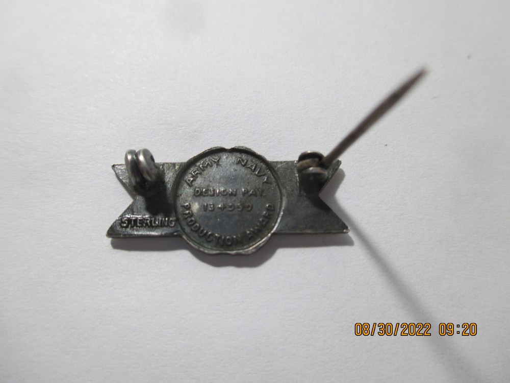Sterling Army Navy Production "E" Award Pin World War II