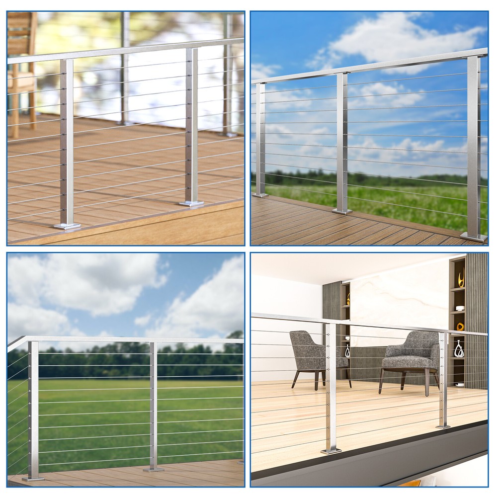 Muzata Level drilled Cable Railing Post Fixed top Level Line Post Top PS02