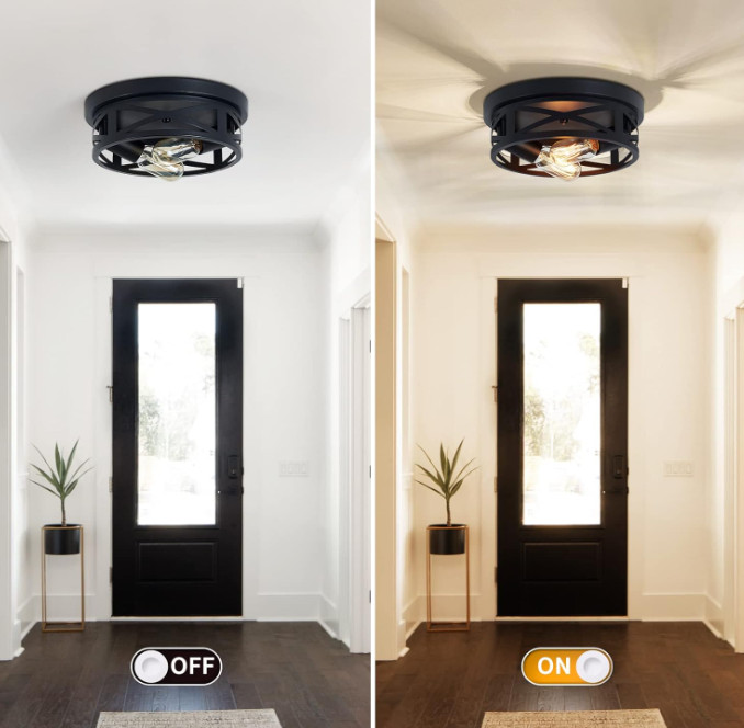 2 Pack Black Flush Mount Ceiling Light,Industrial Farmhouse, E26 Base (10.63in)