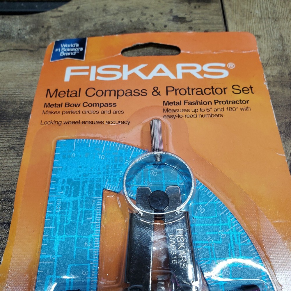 Fiskars Metal Protractor & Bow Compass Set New/Sealed
