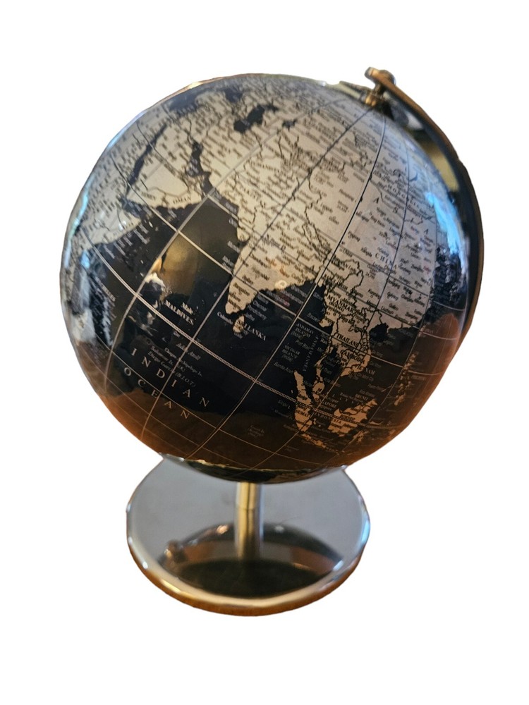 Full Circle Vision Desktop World Globe 8" Full Height 11" Chrome Base Decor