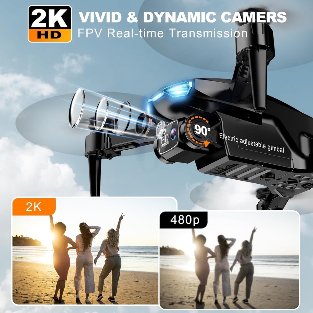 Professional 2K HD FPV Drone for Beginners, 2 Batteries