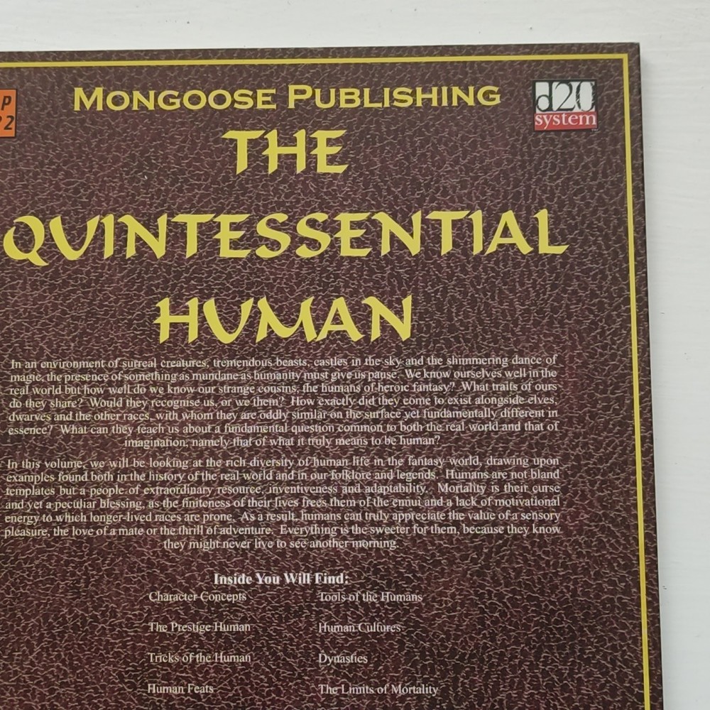 The Quintessential Human, Mongoose Publishing D20 3.5 Roleplaying Softback