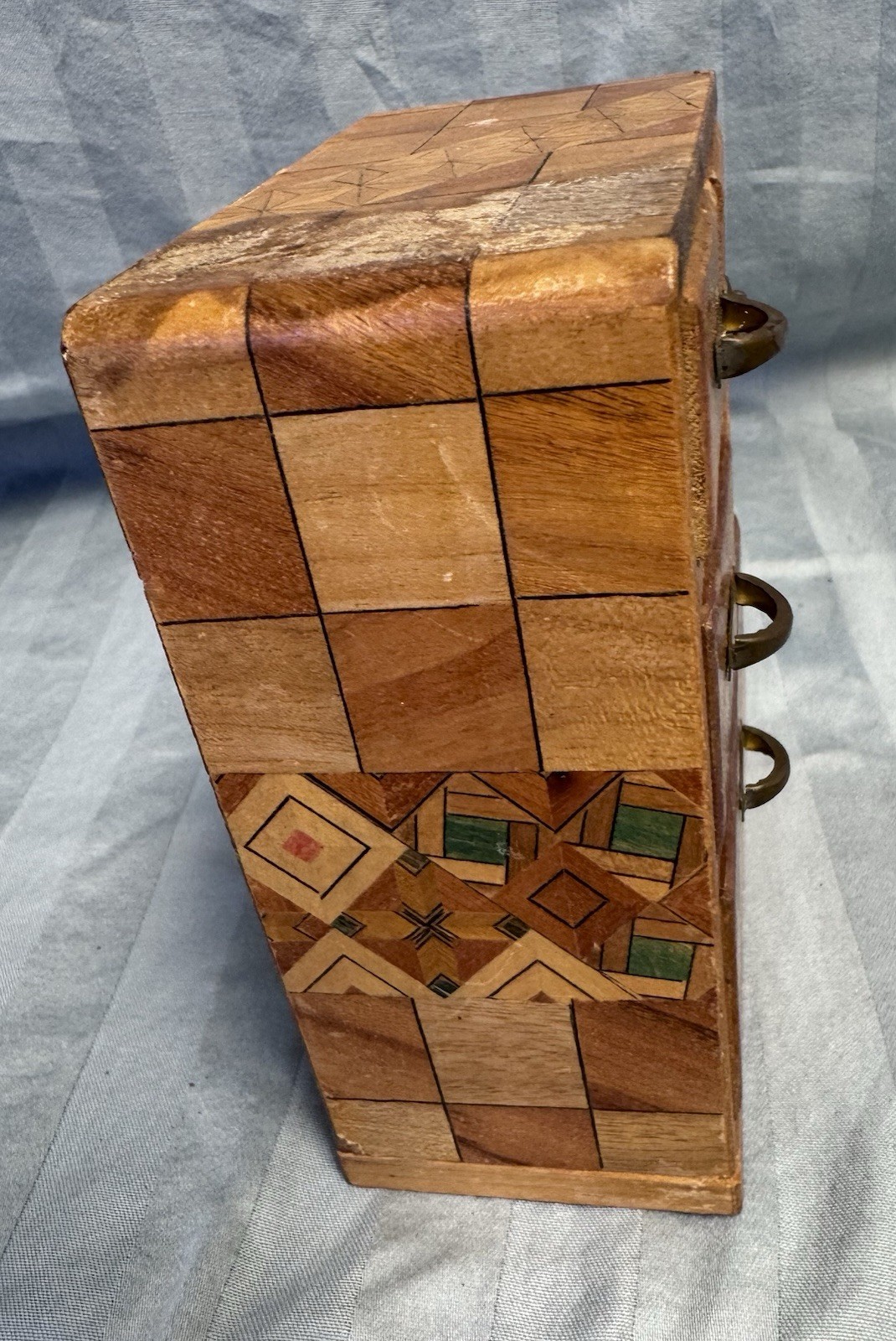 Japanese Vintage Wood Doll House Dresser Yosegi Marquetry Painted with Mirror