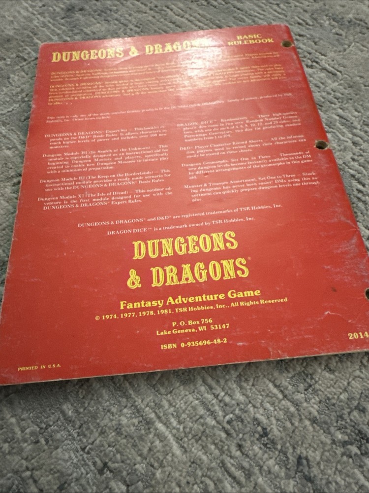 Dungeons & Dragons Basic Rulebook TSR 2014 1st Printing 1981