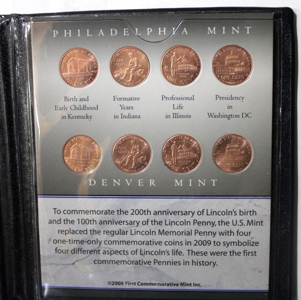 2009 P D 8 pc Lincoln Cent Set First Commemorative Mint Collection