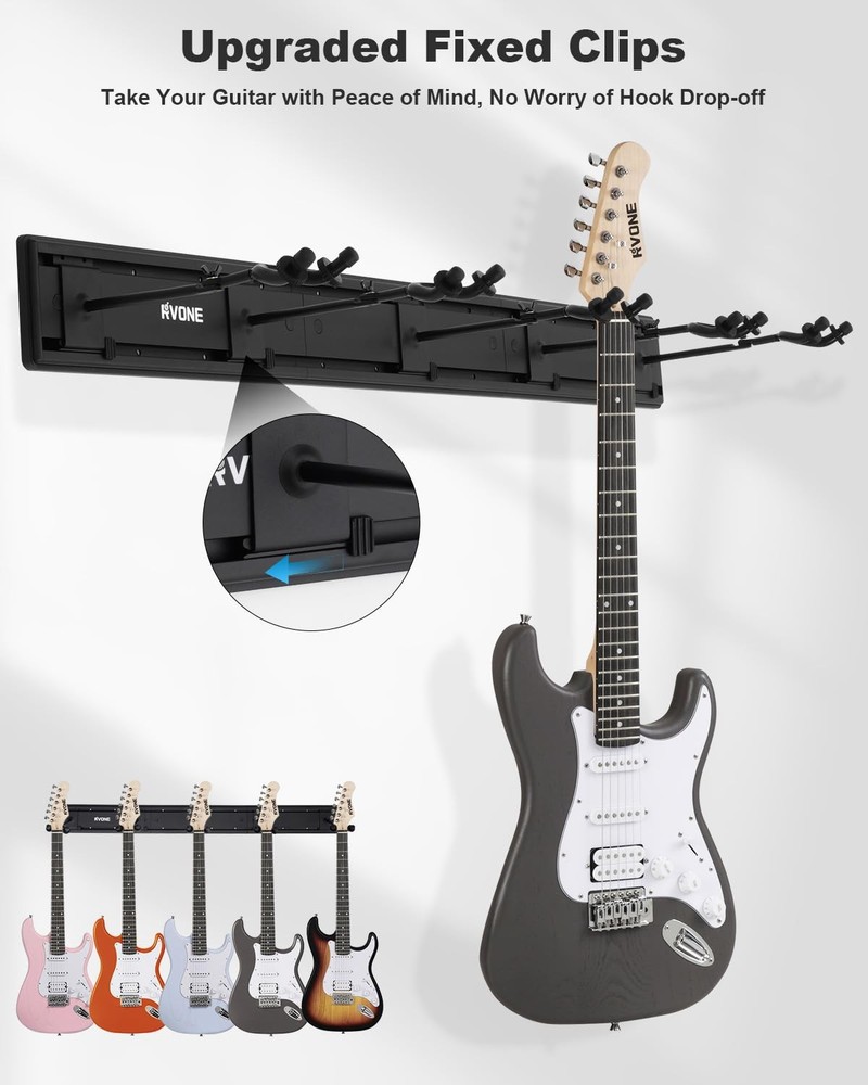 Guitar Wall Mount Hagers for Multiple Guitars, Adjustable Rubber Cradles Guit...