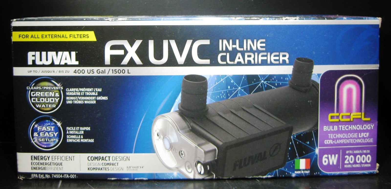 Fluval FX UVC 6-WATT In-Line Clarifier Compact Design- Up To 400 US GAL