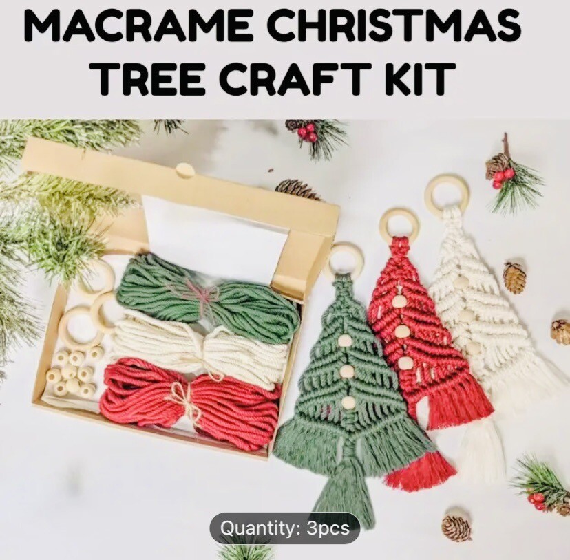 MACRAME CHRISTMAS TREE HOLIDAY CRAFT KIT (MAKES 3 TREES) NEW IN BOX