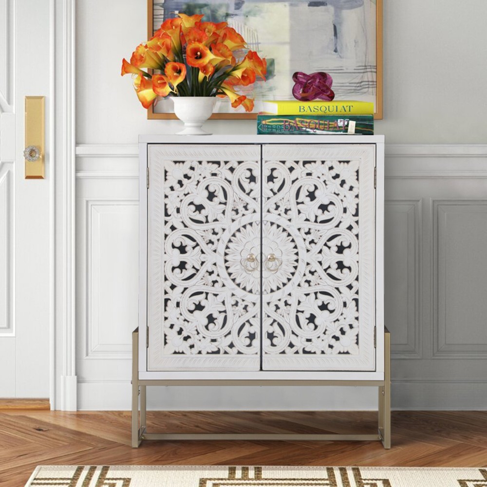 PHI VILLA Accent Storage Cabinet with 2 Doors Buffet Sideboard Entryway Cabinet