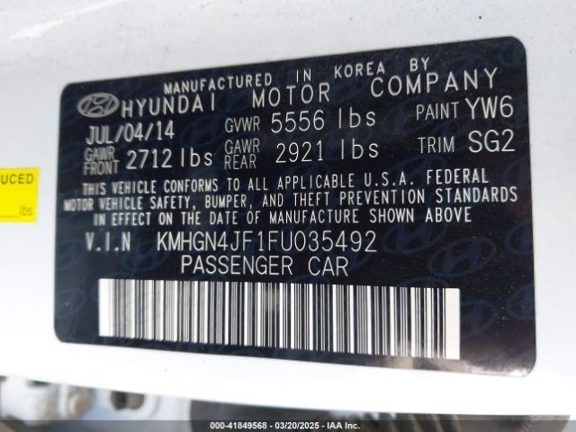 CONTROL PANEL 2015 HYUNDAI GENESIS