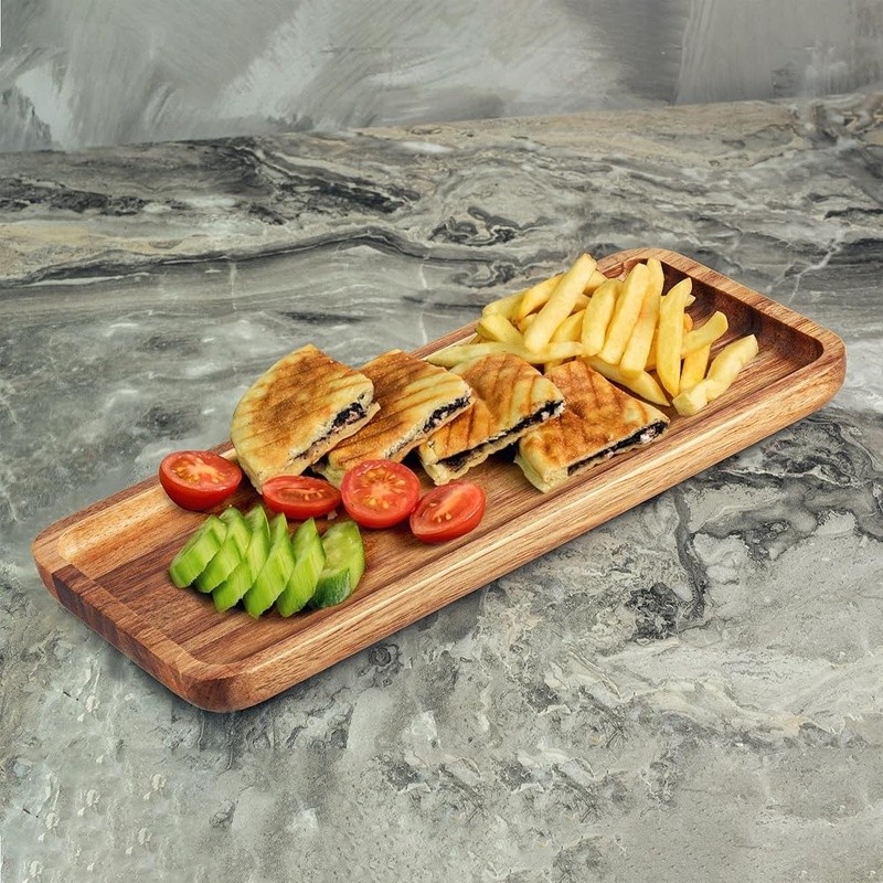 Wood Serving Tray Set 3 Acacia Rectangular Kitchen Organizer Rustic Display New
