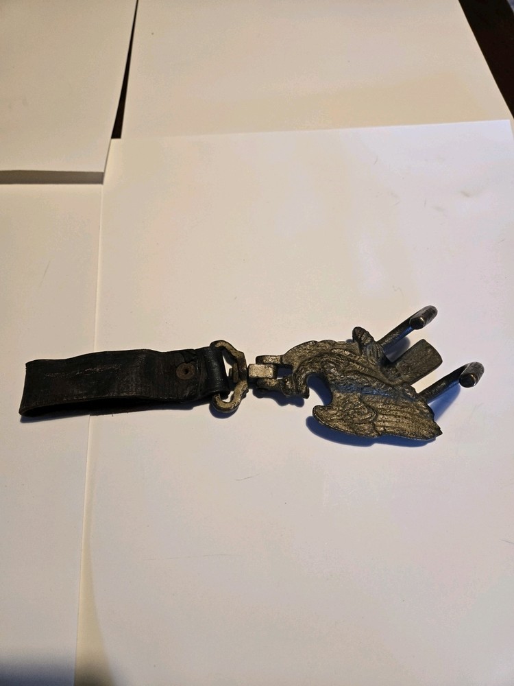 Original WWI Imperial German Prussian Eagle Drum Hanger with crown, leather loop