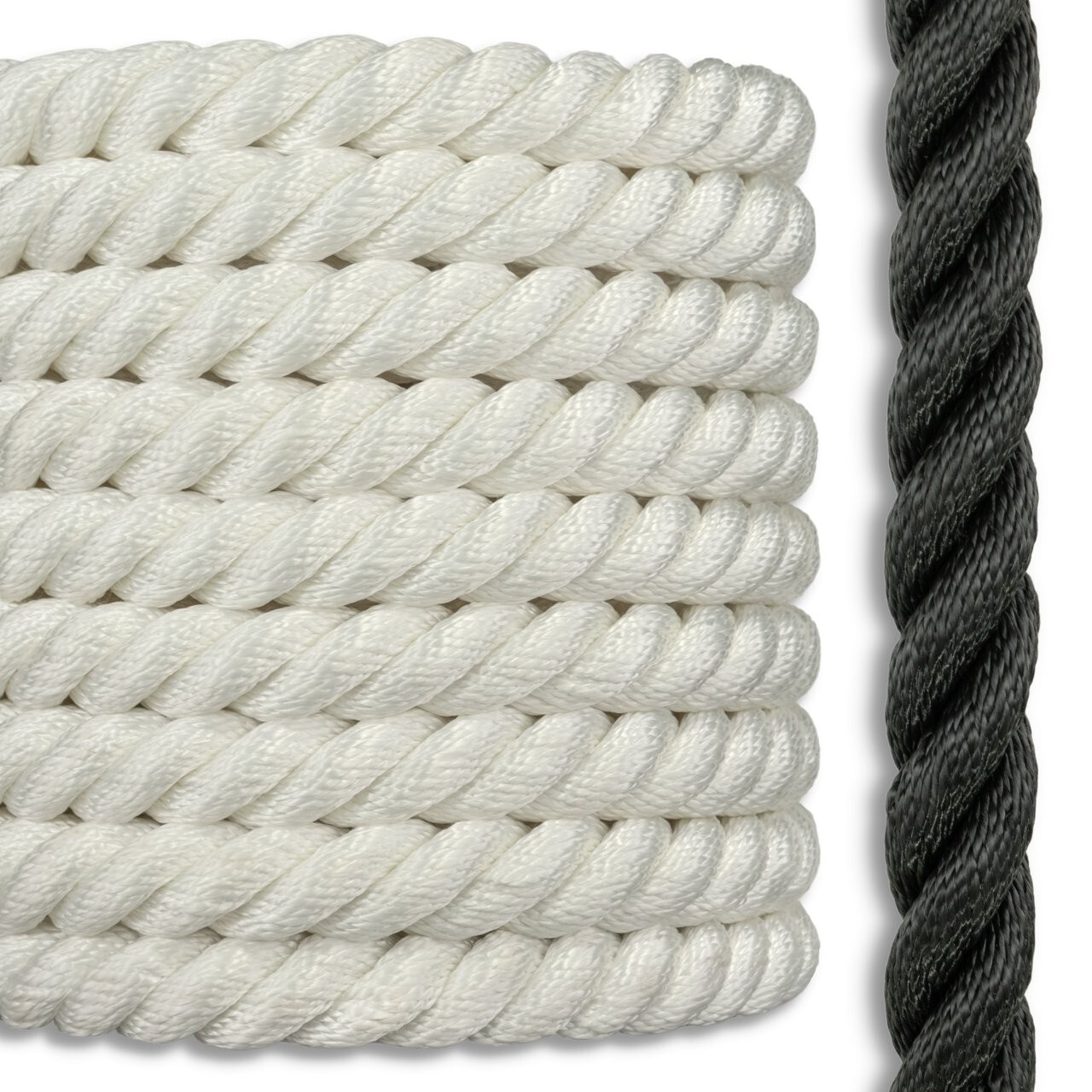 Premium 3 Strand Twisted White Black 100% Nylon Boat Rope Anchor Line Dock