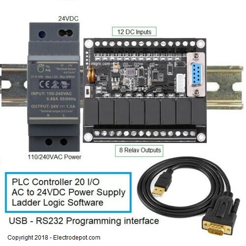 PLC Programmable Controller Kit FREE Advanced Ladder Software , USB Interface