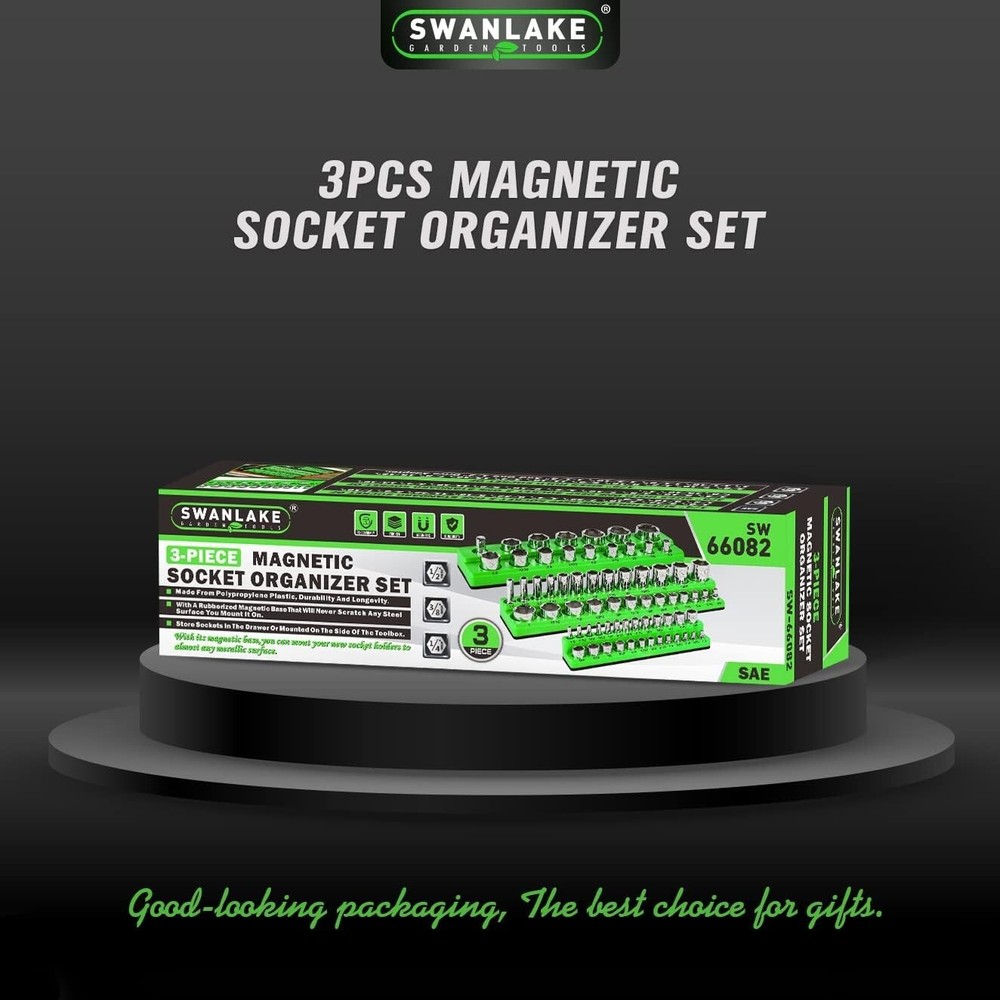 Magnetic Socket Organizer Set, 3-Piece SAE Socket Holder Set Includes 1/4", 3/8"