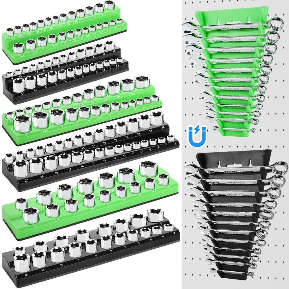 8 Pack Magnetic Socket Organizer Set 1/4", 3/8", 1/2" Socket Holder, Magnetic...