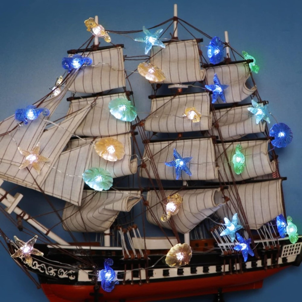 Nautical Ocean Theme String Lights: 30 LEDs with Remote, 10 ft for All Occasions