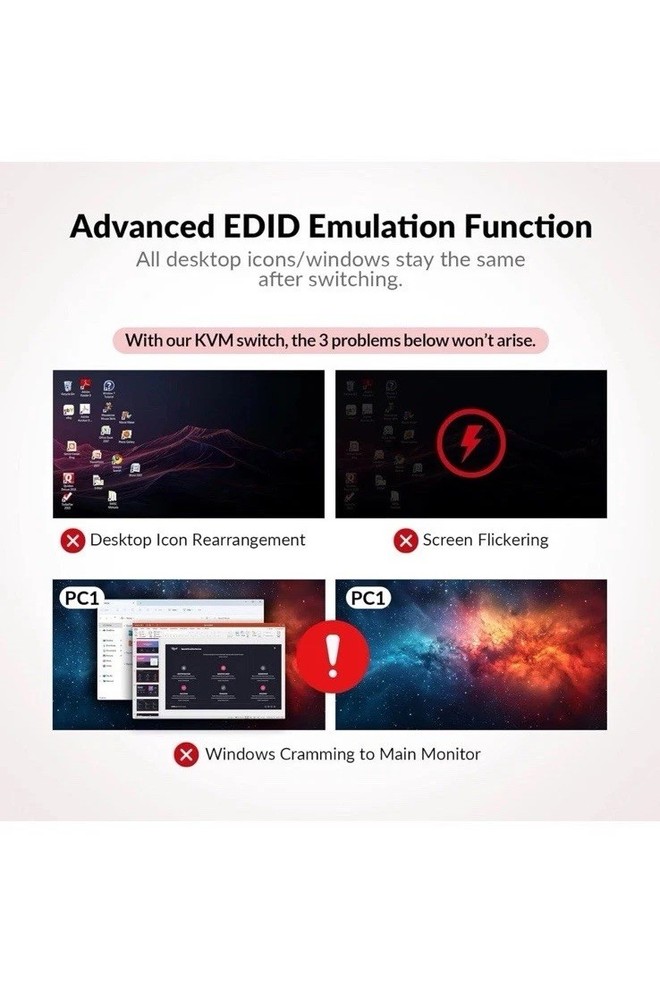 AV Access KVM Switch 2 Monitors 2 Computers, 4 USB, EDID, Fast Hotkey Switch