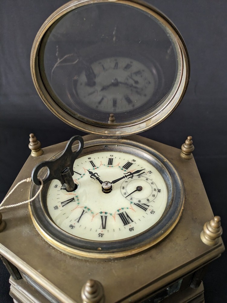 Antique Spring-driven table clock ship's Handpainted Dial 3kg
