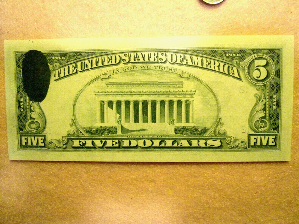 U.S. $5.00 Note Inking Error - Mint, Uncirculated.