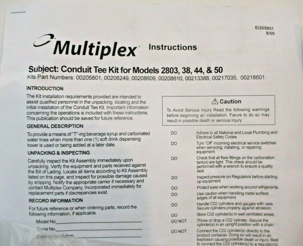 Manitowoc Multiplex Soft Drink Dispenser Conduit tools - Conduit Tee Kit