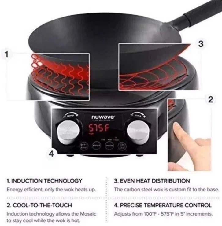 Nuwave Induction Hot Wok with 14" Carbon Steel Wok, w/ Lid New Holiday Gift