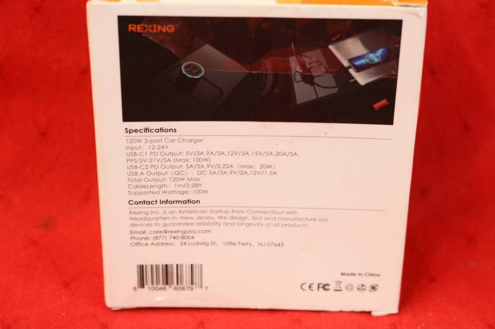 REXING - 120W Vehicle Quick Charger with 2 USB-C & 1 USB For iPhone/Andriod #U1