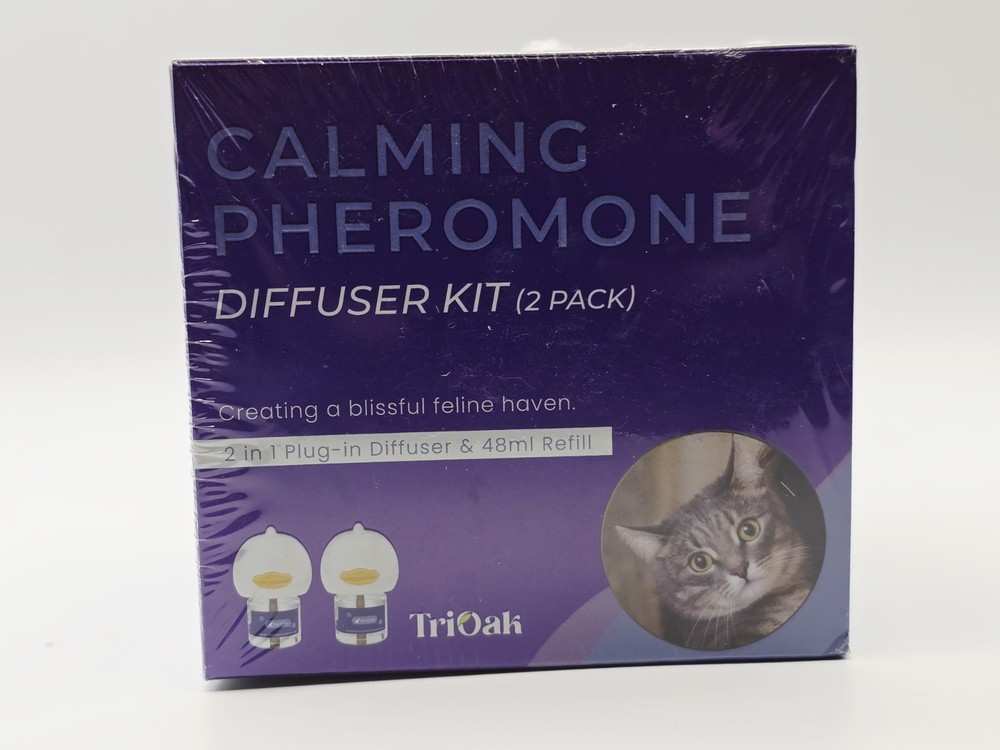 TriOak Cat Calming Diffuser Kit Feline Anxiety Relief Pheromone Kit 2 Diffusers