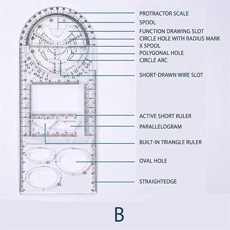 Multifunctional Ruler Geometric Drawing Template Measuring Drafting Tools NEW