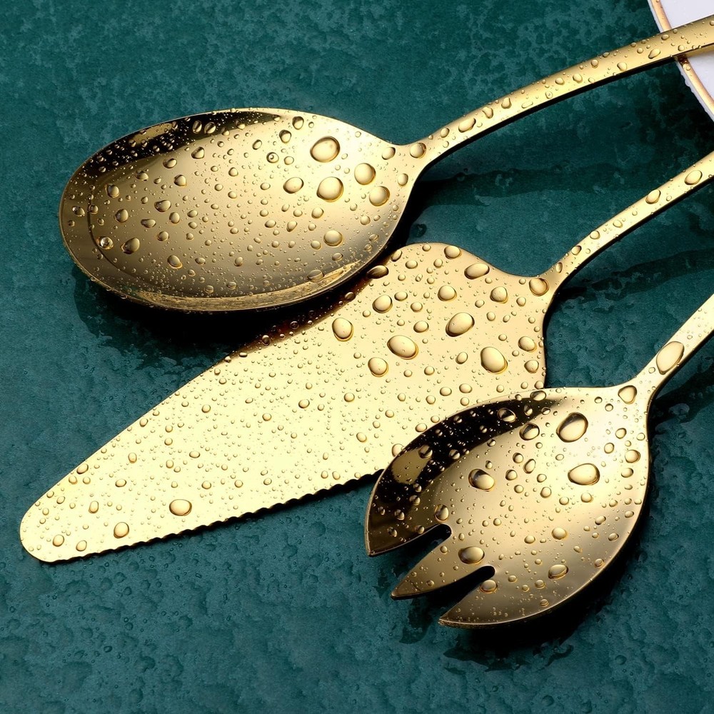 Gold Serving Utensils, 8-Piece Polished Stainless Steel Flatware Silverware Set