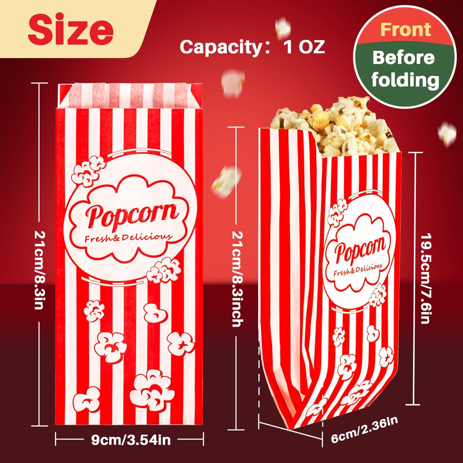 100PCS Popcorn Bags Individual Servings - Disposable Paper Popcorn Bags Party...