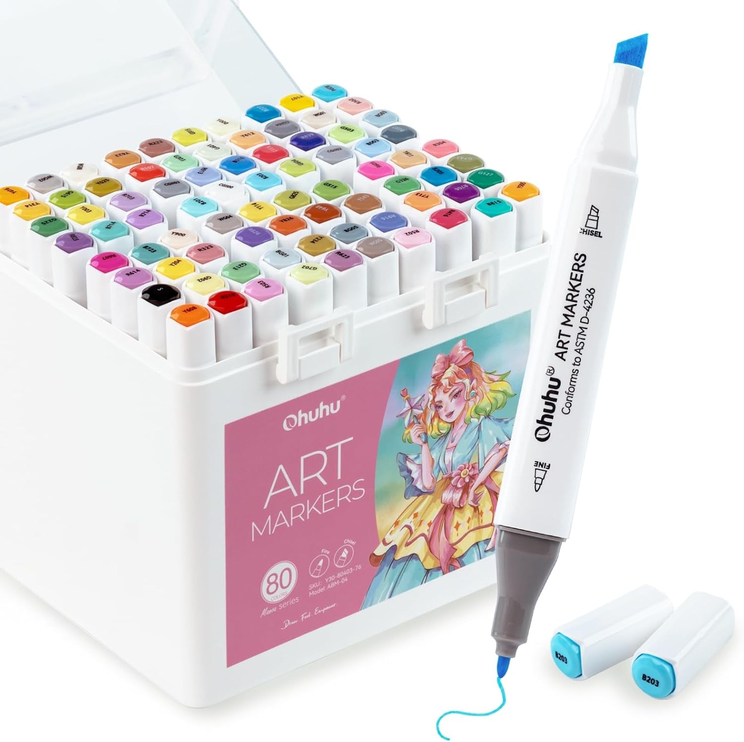 Ohuhu Alcohol Markers 80-color Chisel & Fine Illustration Tones Markers -Manoa