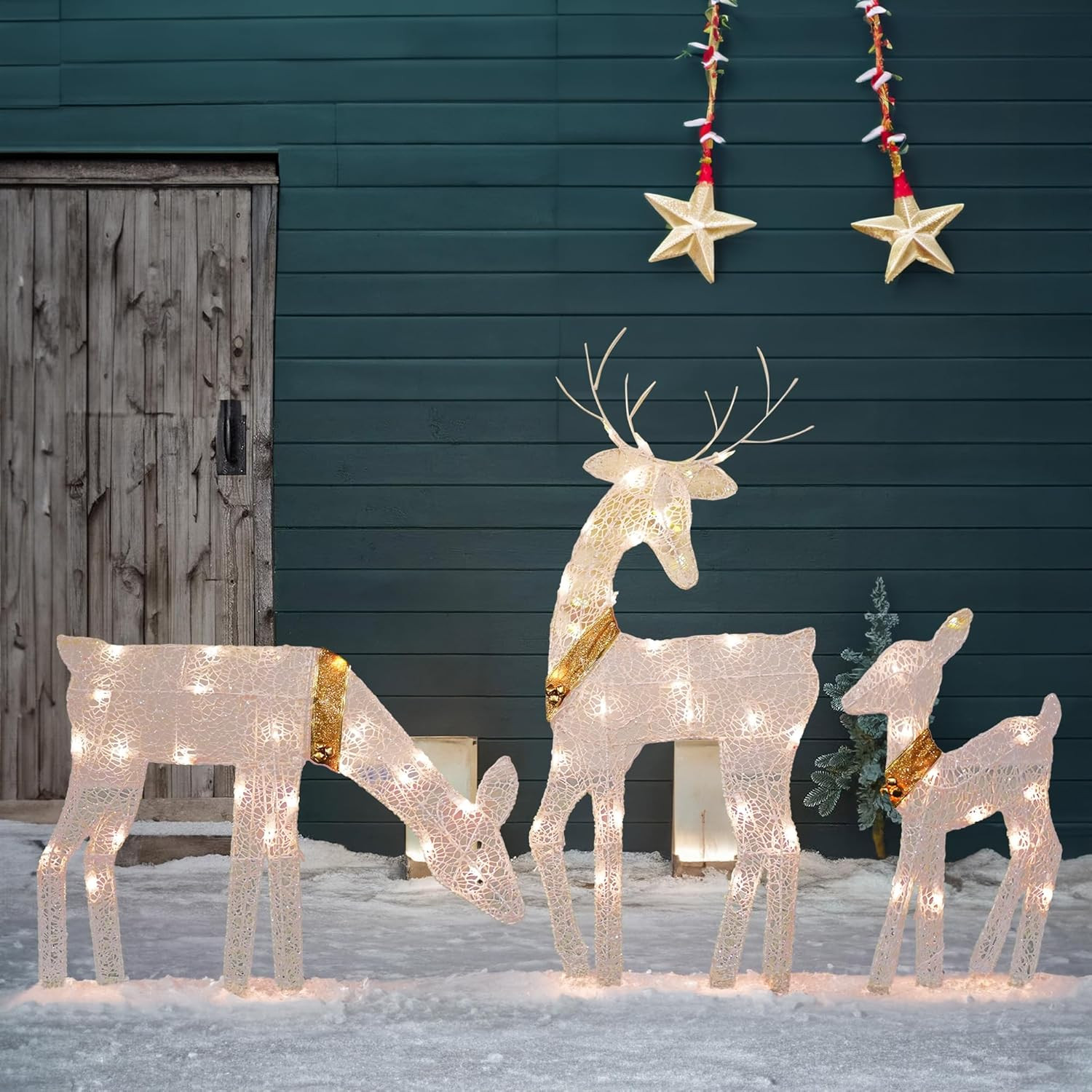 Dazzle Bright Christmas Outdoor Decoration, 3-Piece Lighted 2D Reindeer Family w