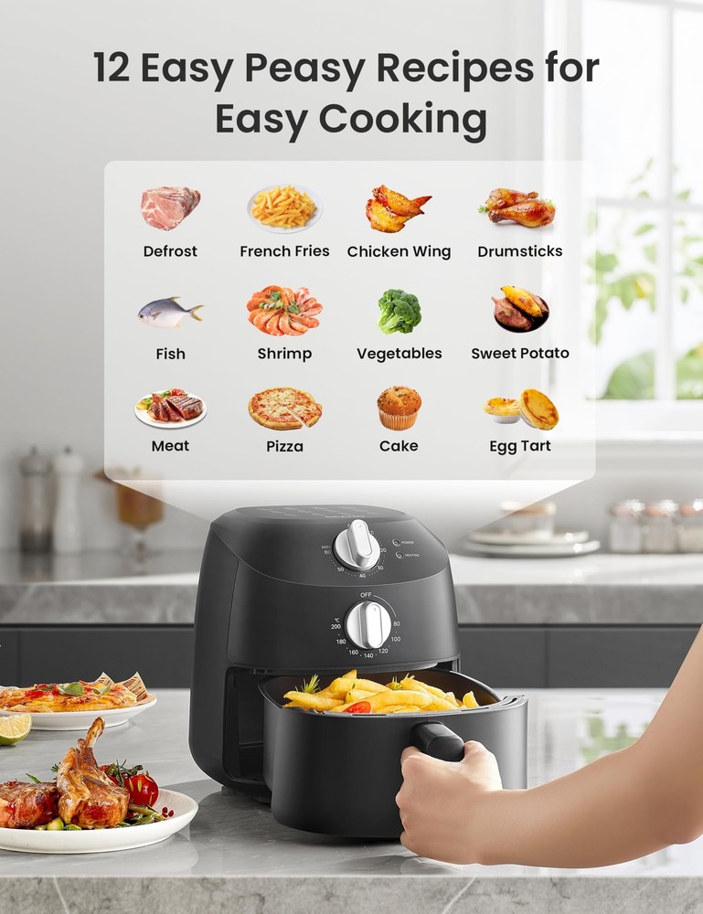 COMFEE' Compact 2.1 Quart Air Fryer with 12 Menu Options, Adjustable Timer & ...