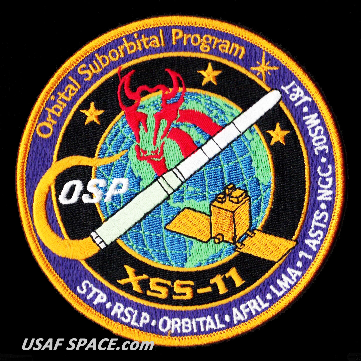 OSP MINOTAUR - XSS-11 - STP RSLP ORBITAL AFRL 30SW USAF TRW VAFB LAUNCH PATCH