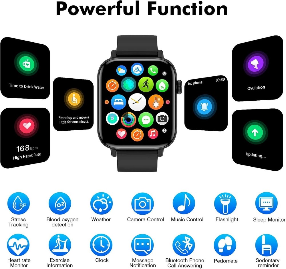 Waterproof 1.9" Smart Watch - Heart Rate & Sleep Tracker for iOS/Android