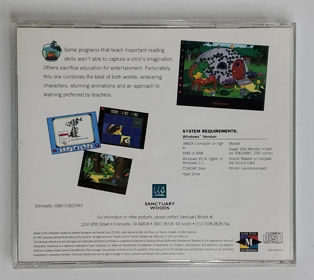 Franklin's Reading World CD Rom Disc Only 1996 For Windows PC Turtle Learning