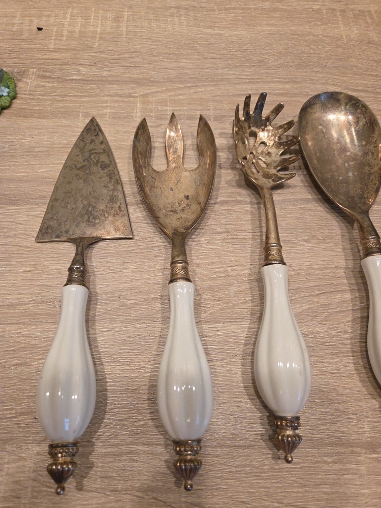 Godinger Vintage Hostess 5 pc Serving set-Silver Plated with Porcelain Handles