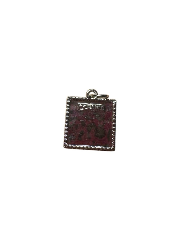 Chanel Silver Square Zipper Pull Charm with Iridescent Stone Logo