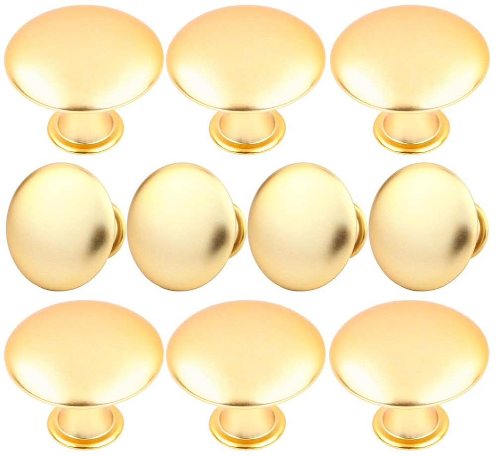 10 Pack Golden Plated Round Shining Kitchen Cabinet Knobs Cupboard Door Knobs...