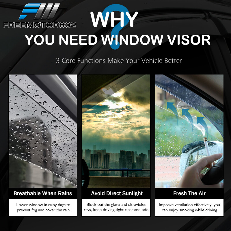 Fit 14-19 Chevy Silverado GMC Sierra Crew Cab Window Visors Rain Deflector